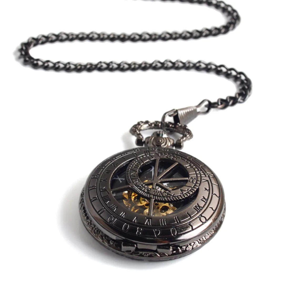 Vintage Antique Pocket Watch Hollow Skeleton Hand Winding Mechanical Watch Zodiac Compass Roman Numerals Pocket Watch For Men