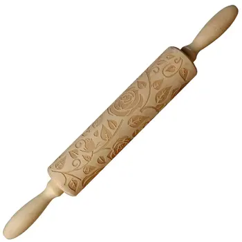 

Wooden Valentine'S Day Rose Print Rolling Pin Kitchen Wooden Fondant Cake Decoration Dough Roller Baking Tools Accessories