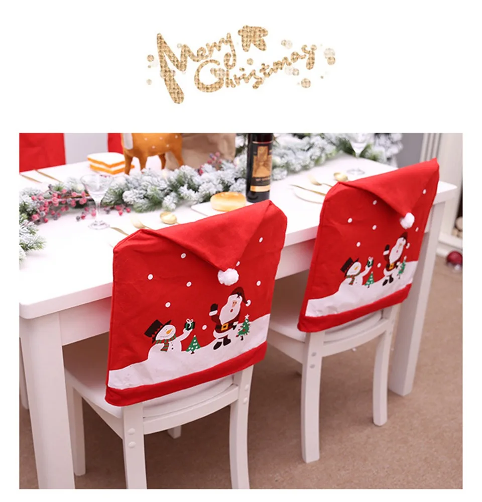 Рождественская накладка на стул 4 шт крышка Санта Клаус нетканый обеденный стол красная шляпа чехлы на спинку стула рождественские украшения для дома подарок