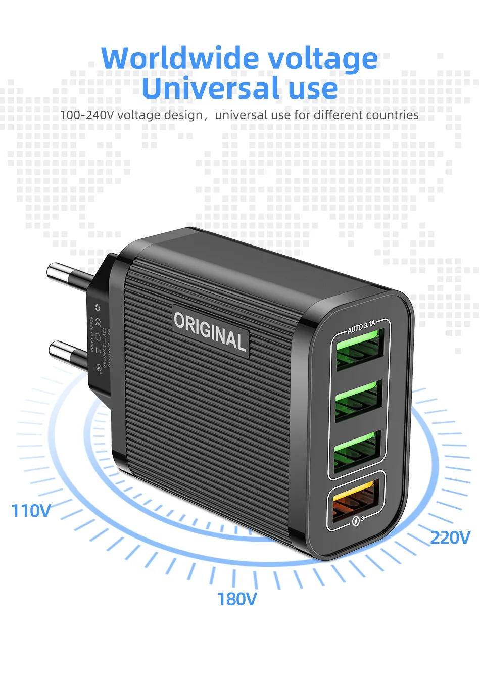 USLION Quick Charge 3,0 телефон Зарядное устройство 4 Порты и разъёмы USB QC 3,0 быстро Зарядное устройство для iPhone 11 Xr Xiaomi huawei стенового путешествия Зарядное устройство адаптер