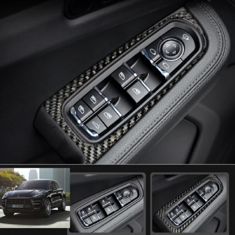 

Carbon Fiber Car Window Lift Switch Button Cover Panel Trim Interior Door Armrest Cover Trim For-Porsche Macan 2014-2019