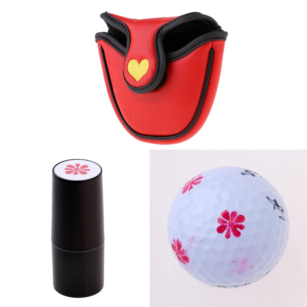 13x12 cm PU Leather Mallet Putter Headcover Center Putters Covers with One Complimentary Ball Stamp Stamper
