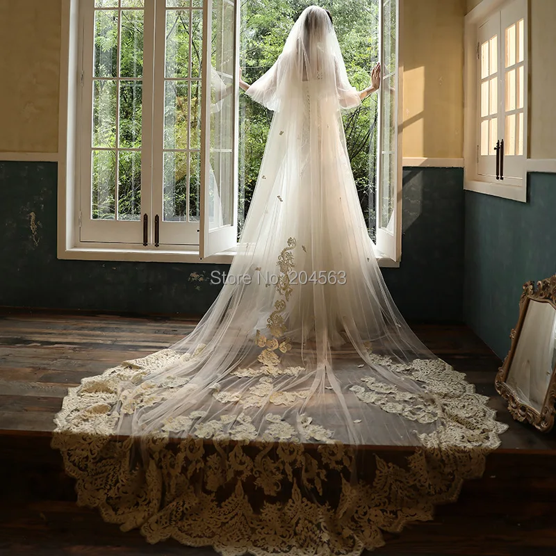 New Arrive Romantic Two Layer Wedding Veil Stunning Long Champagne Embroidery Bridal Veils with Comb AX2020 | Свадьбы и торжества