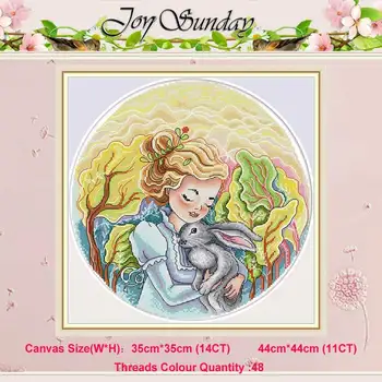 

Girl and rabbit cartoon counted 11CT 14CT Cross Stitch Sets DIY Chinese Cross-stitch Kits Embroidery Needlework Home Decor