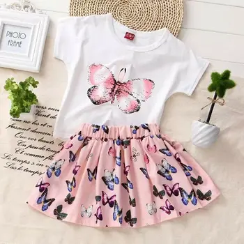 

toddler girl two pieces set clothes short sleeve t shirt skirt kids girl set suit