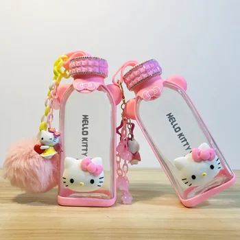 

350ml Cartoon Helloo Kitty Flat Water Bottle Glass Bottle Cartoon Water Cup Anti-scald Silicone Sleeve Tea Bottle Eco Friendly