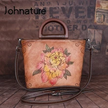 Новинка, повседневная сумка-тоут, Ретро стиль, натуральная кожа, женские роскошные сумки, ручная работа, цветочный узор, Воловья кожа, на плечо и через плечо
