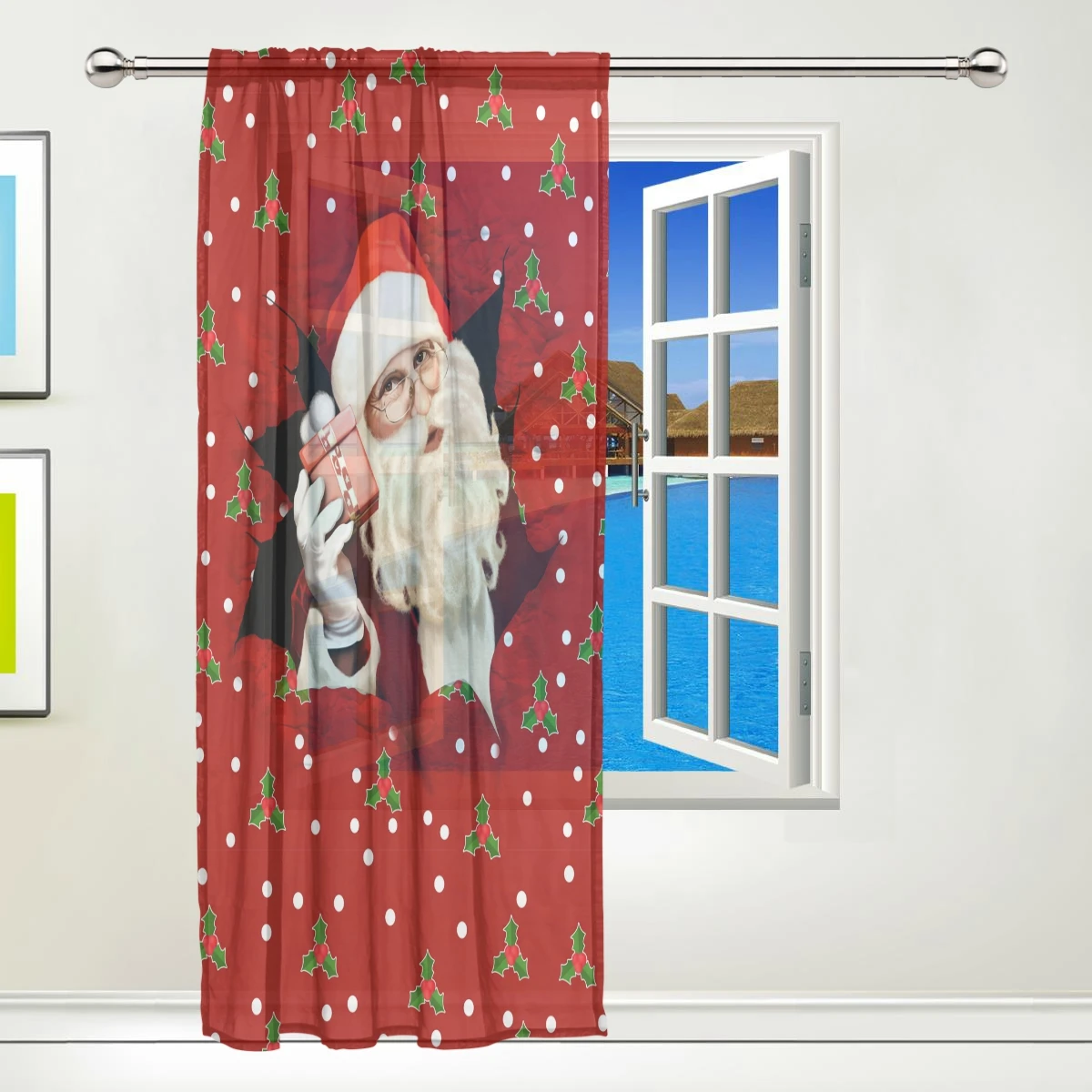 Веселый Рождественский Санта-Клаус, отвесная занавеска, украшение для дома, оконная тюль, занавеска для гостиной, оконная панель, драпировка