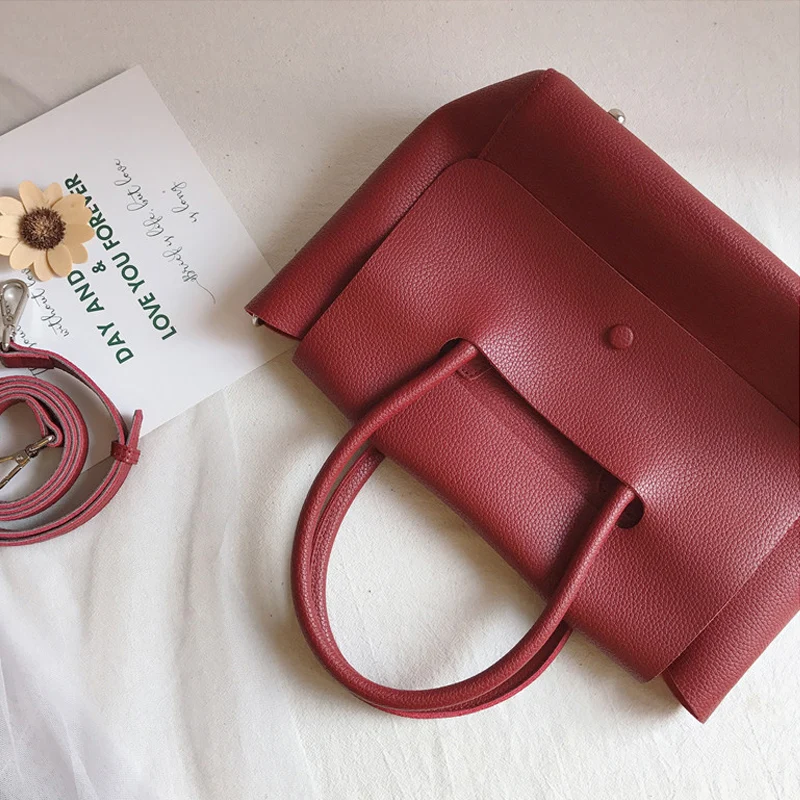 Luxury Cowhide Handbags Brand New Lychee Pattern Simple Smiley Bag Soft Genuine Leather Wings Trapeze Bag Large Handbag