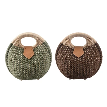 

2Pcs Snail'S Nest Tote Handbag Summer Beach Bags Woman Straw Bags Women'S Handbag Rattan Bag, Coffee & Green