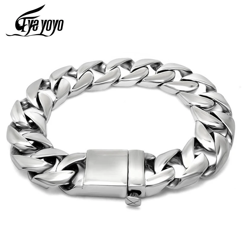 

EyeYoYo 220MM High Quality Men's Titanium Steel Cuban Hip hop Rock Bangle Pattern Snap Cast Ornaments Bracelet