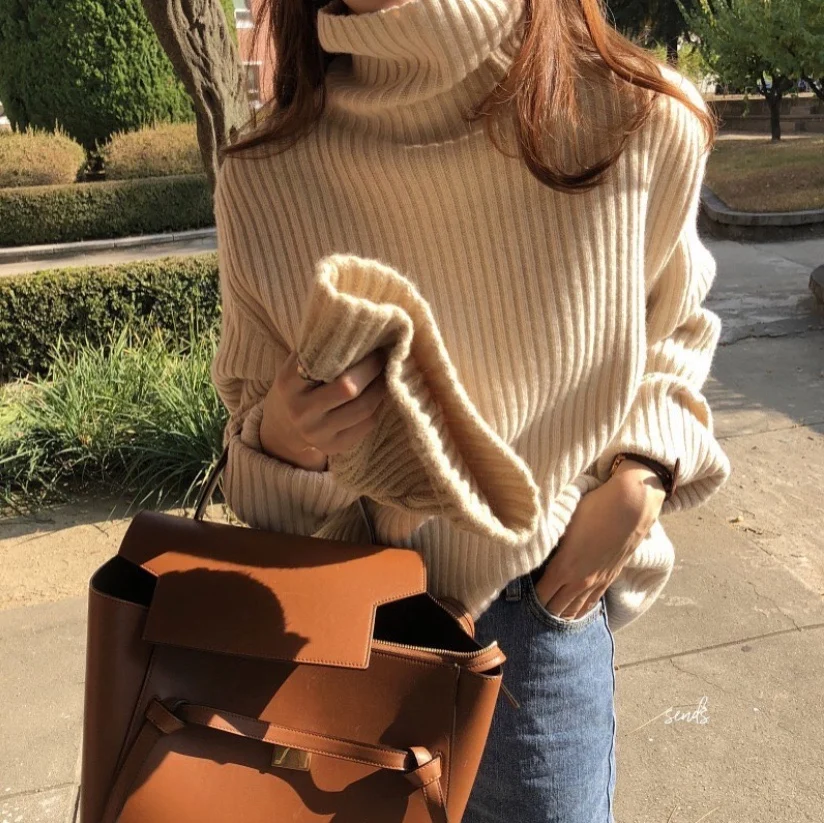 

Retro Hang Strip Autumn And Winter New Women's High-Neck Warm Base Sweater Tops
