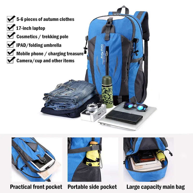40л спортивная сумка для отдыха на открытом воздухе, походные рюкзаки для вождения, походные рюкзаки большой емкости, мужские водонепроницаемые женские сумки для кемпинга, мужские рюкзаки