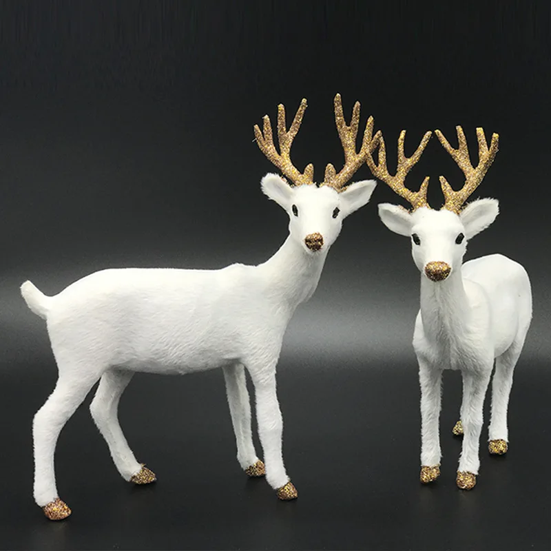 

White Lifelike Deer Elk Plush Simulation Dolls Christmas Reindeer Figurines Miniatures Christmas Decorations for Home Kids Gifts