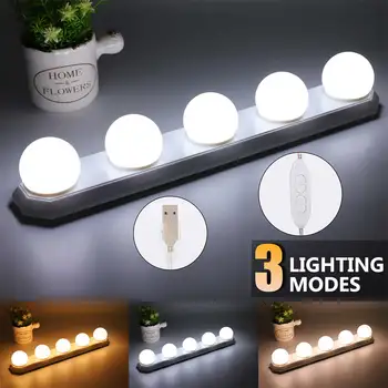 

Home USB Rechargeable LED Mirror Light 3 Color 5v 5 Dimmable Bulbs Wall Vanity Make Up Dressing Table Brightness Adjustable