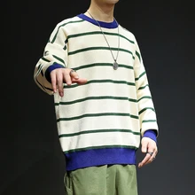 Winter Striped Sweater Men Warm Fashion Contrast Color Casual Knit Sweter Man Streetwear Loose Long-sleeved Pullover Men M-5XL Winter Striped Sweater Men Warm Fashion Contrast Color Casual Knit Sweter Man Streetwear Loose Long-sleeved Pullover Men M-5XL