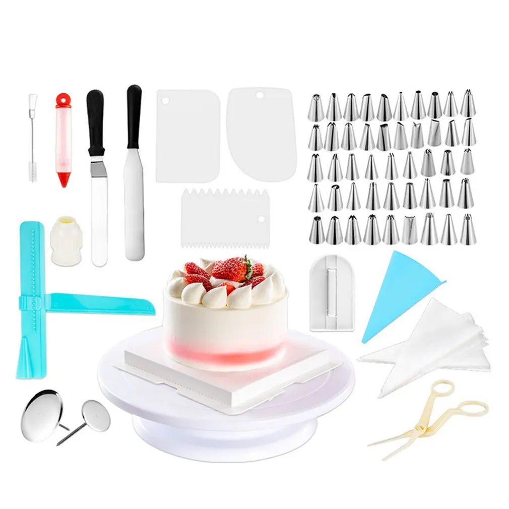 164Pcs DIY Cake Decorating Bakery Tools Kit Baking Pastry Supplies Cake Turntable Set with Piping Cream Reusable Bag
