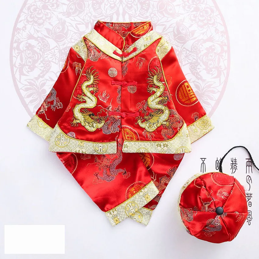 

Infant Girls Embroidery Dragon Pattern Tang Suit Chinese Traditional Lucky Costumes Set for Newborn Baby Boys New Year Gift