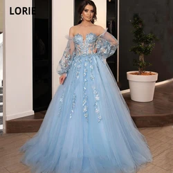 LORIE Light Blue Evening Dresses Long 2021 Sweetheart Tulle Princess Graduation Formal Prom Party Gowns Lacing Plus Size