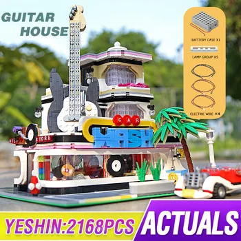 

MOC Streetview Toys Building Blocks Bricks The Lepining Guitar Shop With Led Parts Model Kits Toys Assembly Kids Christmas Gifts