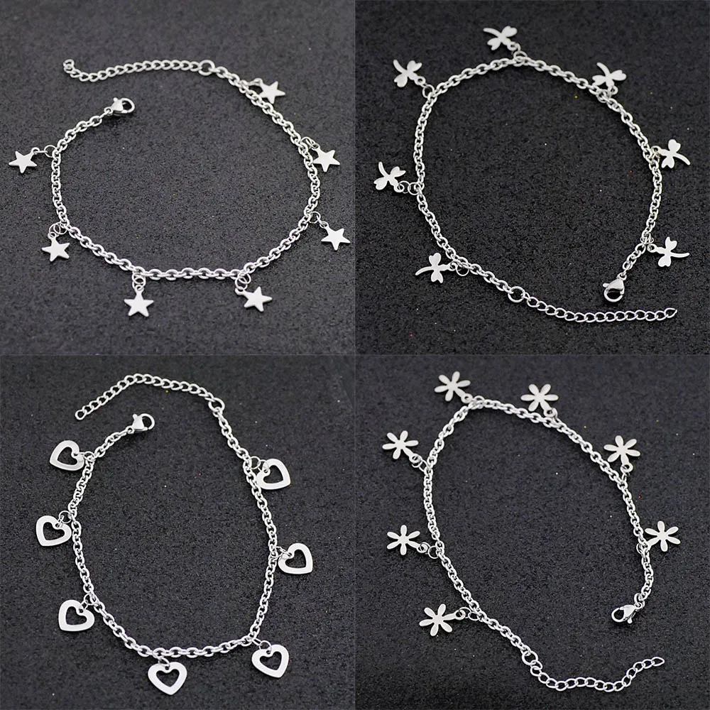 

Allergy Free Stainless Steel Ankle Bracelet for Women Pentacle Love Heart Charm Bracelet on Leg Girls Foot Chains Anklet Jewelry