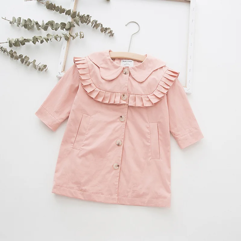 pic color-6063pink Новое поступление, детское длинное Плиссированное пальто с кружевом на осень и зиму, однотонная ветровка для девочек, хлопковая Детская куртка - Цвет: pic color-6063pink
