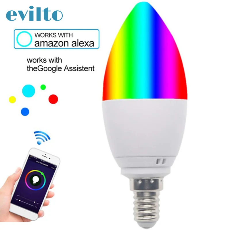 

E14/E27 Wifi Smart Candle Bulb Led Compatible Alexa Voice Contril Smart RGB+WW+CW Light Bulb Home Voice Control Light
