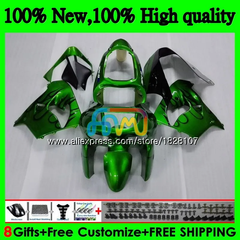 Тюнинг-пакет для KAWASAKI ZX900 ZX9 R ZX 9R 900CC ZX 9 R 900 29BS. 22 ZX-9R ZX9R 98 99 00 01 1998 1999 зеленый и пламя 2000 2001 обтекатель