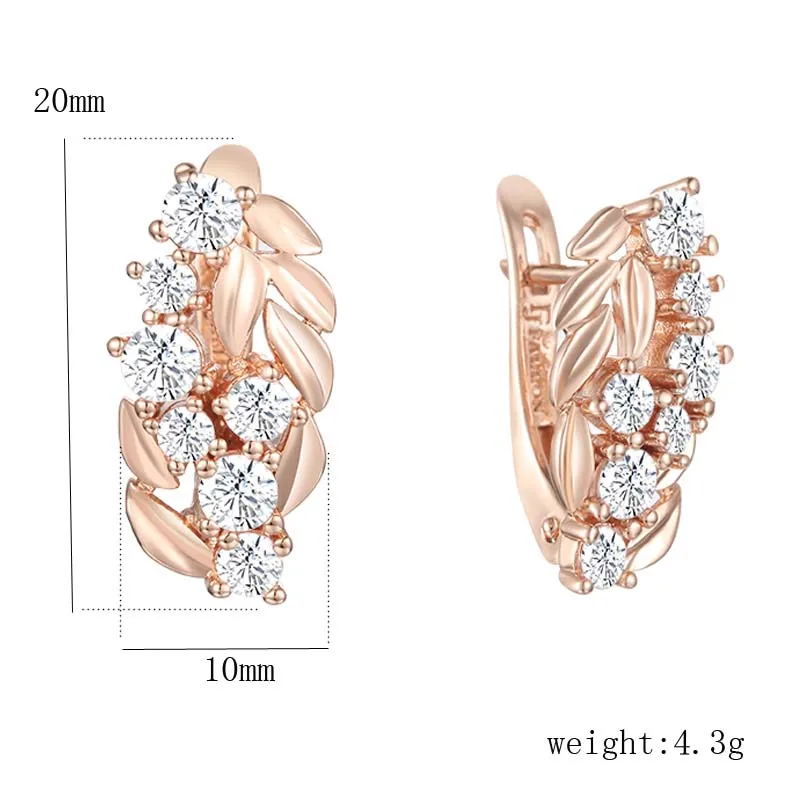 New Women 585 Rose Gold Color White Crystal Stone Weaving Drop Earrings