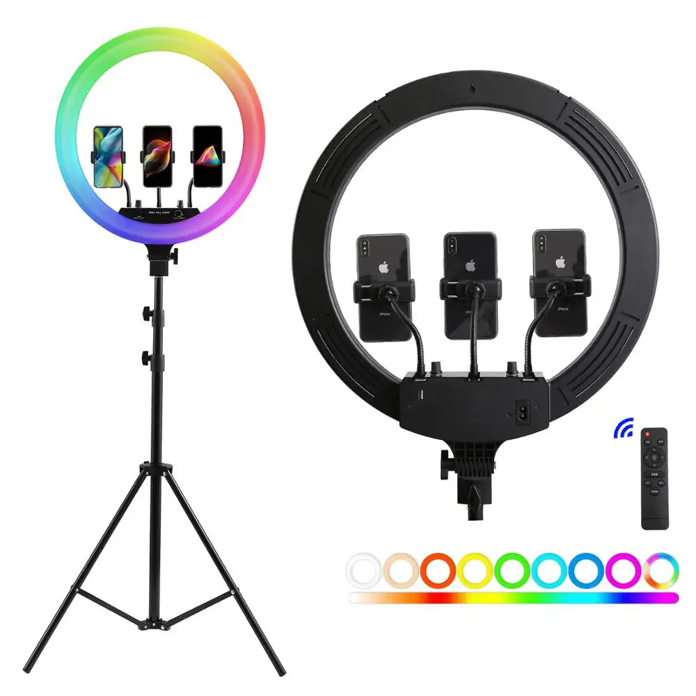 Светодиодная RGB кольцевая лампа 18 дюймов с дистанционным управлением камерой
