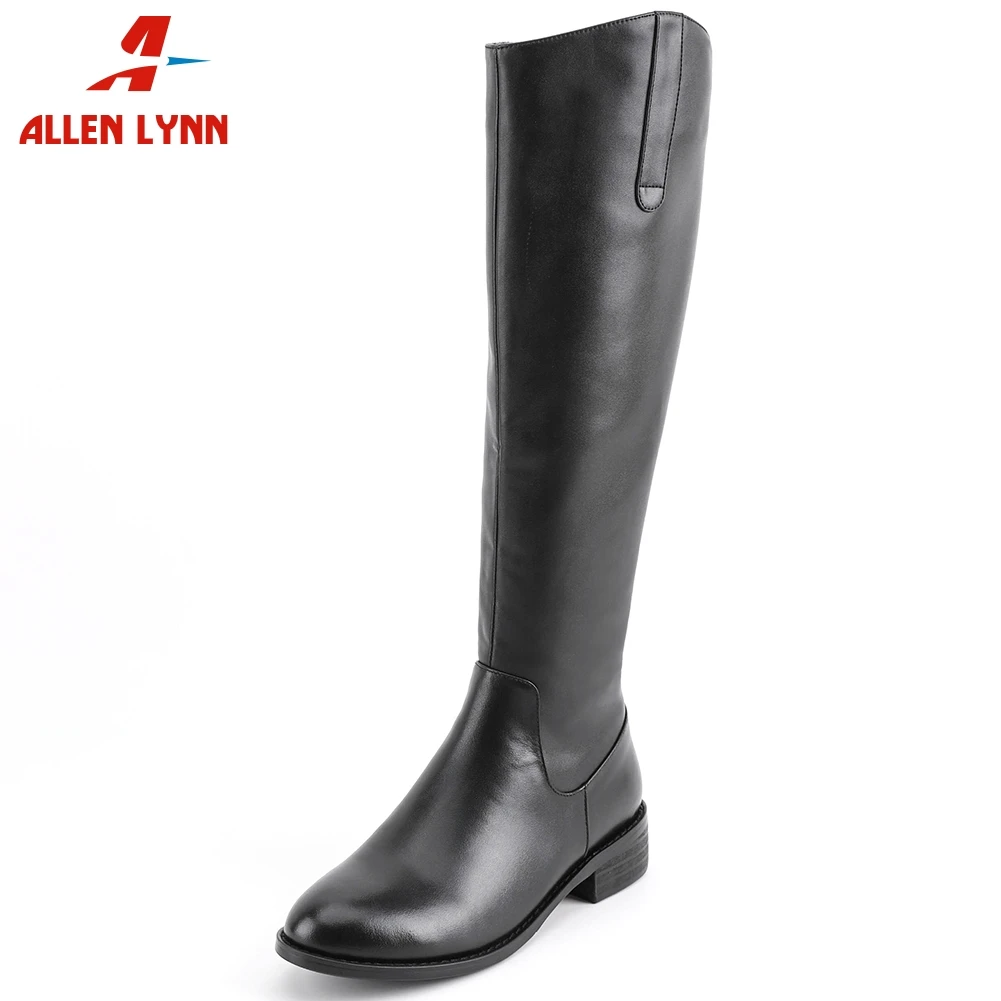 

ALLENLYNN Brand New Lady Casual Date Shoes Woman 2020 Office Low Heel Knee High Boots Concise Genuine Leather Boots Women