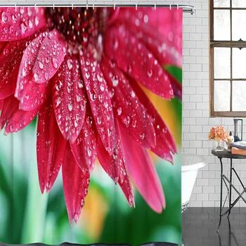 

Shower Curtain Red Chrysanthemum Drops Waterproof Polyester Fabric Bathroom Curtain Home Decoration Bathroom Shower Curtain