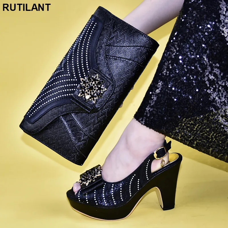 

Italian Ladies Shoes and Bags To Match Set Decorated with Rhinestone Shoe and Matching Bag for Nigeria Party Buckle Strap Party