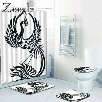 

4pcs Bath Mat Set Toilet Pedestal Rug Absorbent Foot Mat Flannel Soft Toilet Seat Cover Rug Waterproof Curtain Bath Toilet Set