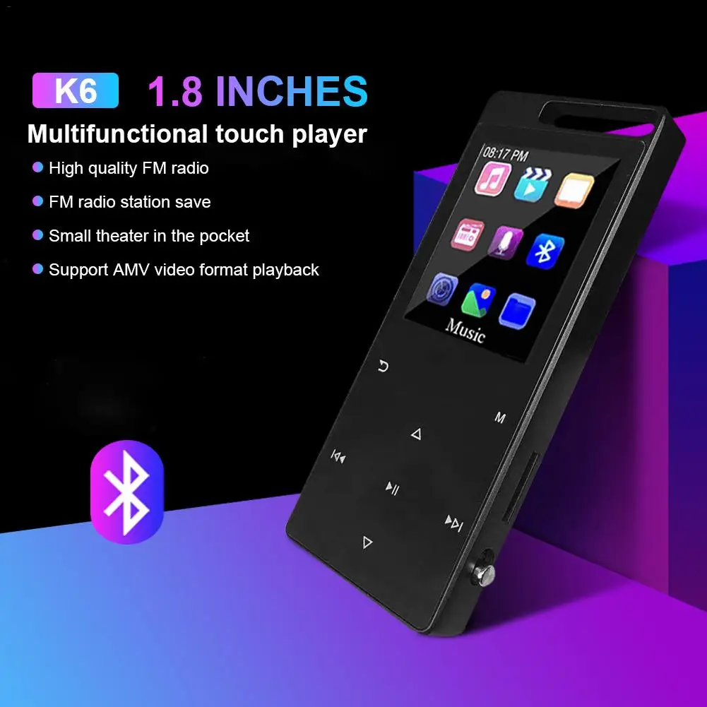 MP3 спортивный плеер Bluetooth Подсветка сенсорный экран музыкальный плеер многоцелевой записи и воспроизведения радио с экраном 1,8 дюйма