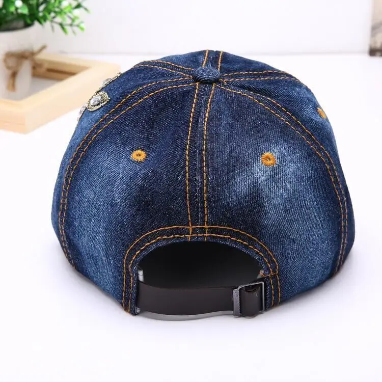 Women's Baseball Cap Diamond Painting Embroidery Flower Denim Snapback Hats Jeans Woman Female Cap Cowboy Summer Sun Hat