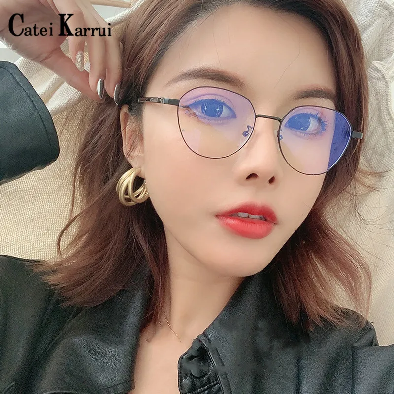 

Catei Karrui 2020 New TR anti blue mirror art student frame goggles fashion metal flat mirror women's glasses