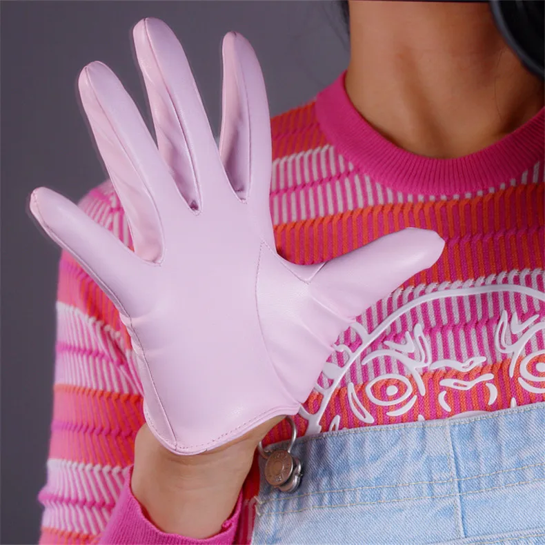 Newest Women PU Gloves Loose Long Faux Leather Glove 90cm Big Sleeve Amulation Sheepskin Light Pink Female WPU308 Newest Women PU Gloves Loose Long Faux Leather Glove 90cm Big Sleeve Amulation Sheepskin Light Pink Female WPU308