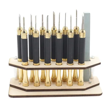 

Holder Engraving Tool Kit Storage Case Organizer Whetstone 14pcs Set Brass