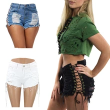 Feminino rasgado buraco bandagem calças jeans shorts com clássico 5 bolso estilo preto/branco/azul dropshipping