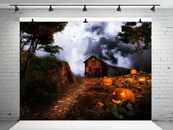 

VinylBDS Halloween Horrifying Backdrops For Photography Happy Pumpkins Backgrounds For Photoshoot Castle Road Photography