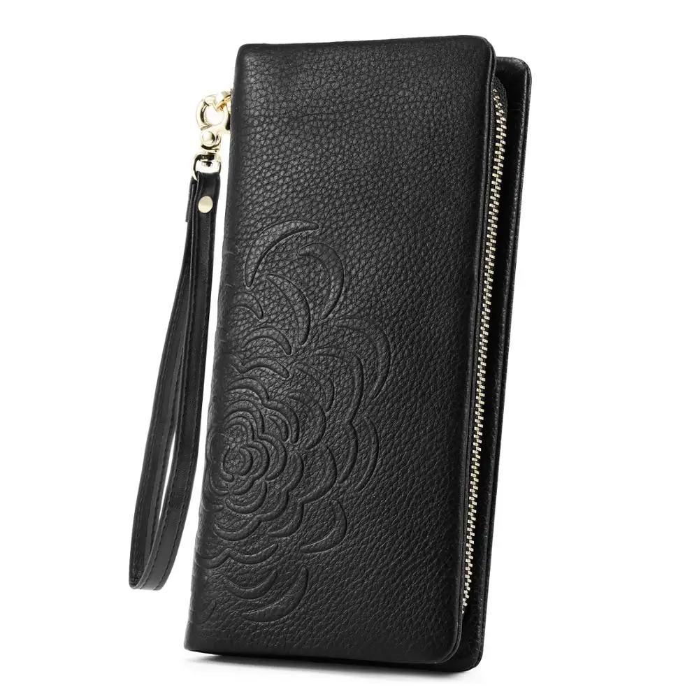 

Kattee Genuine Leather Wallet Fashion Women Long Purses Coin Card Holder Organizer Phone Wallet Zipper Sling Wallets Clutches
