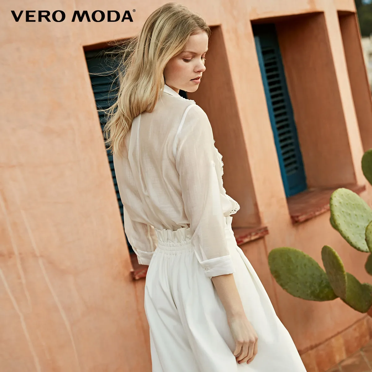 Женская кружевная рубашка с отложным воротником и рукавами 3/4 Vero Moda |