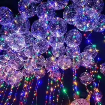 

Transparent Bobo Ballons Handle LED Balloon With Sticks Luminous Wedding Birthday Party Decorations Kid LED Light Balloon