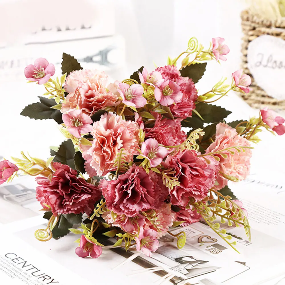30 см искусственные гвоздики искусственные цветы букет 5 веток дешевые искусственные цветы для дома Свадебные украшения - Цвет: As Shown