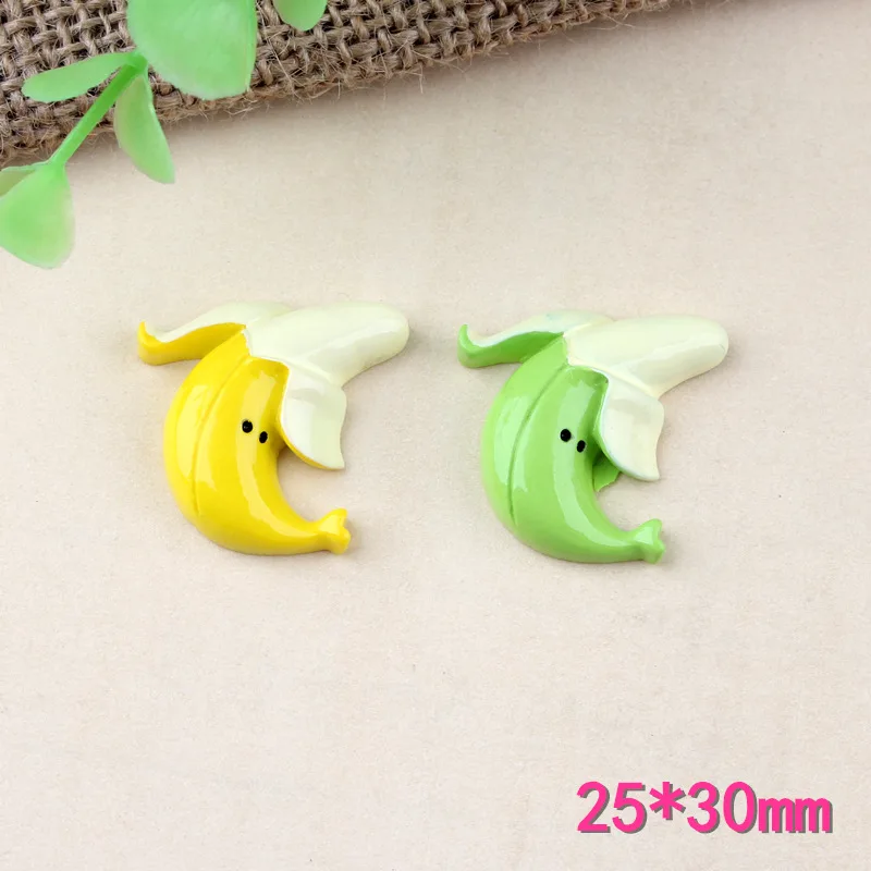 

Free Shipping 25*30mm Flatback Kawaii Resin Cabochon Food Fruit Banana Resin Slime Beads Charms Fit Girl hair Jewelry 10pcs