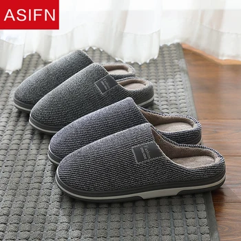 

ASIFN Big Size Classic Men Winter Warm Fur Slippers Boys House Indoor Mules Warm Flat Heel Home Indoor Bedroom Zapatilla Mujer
