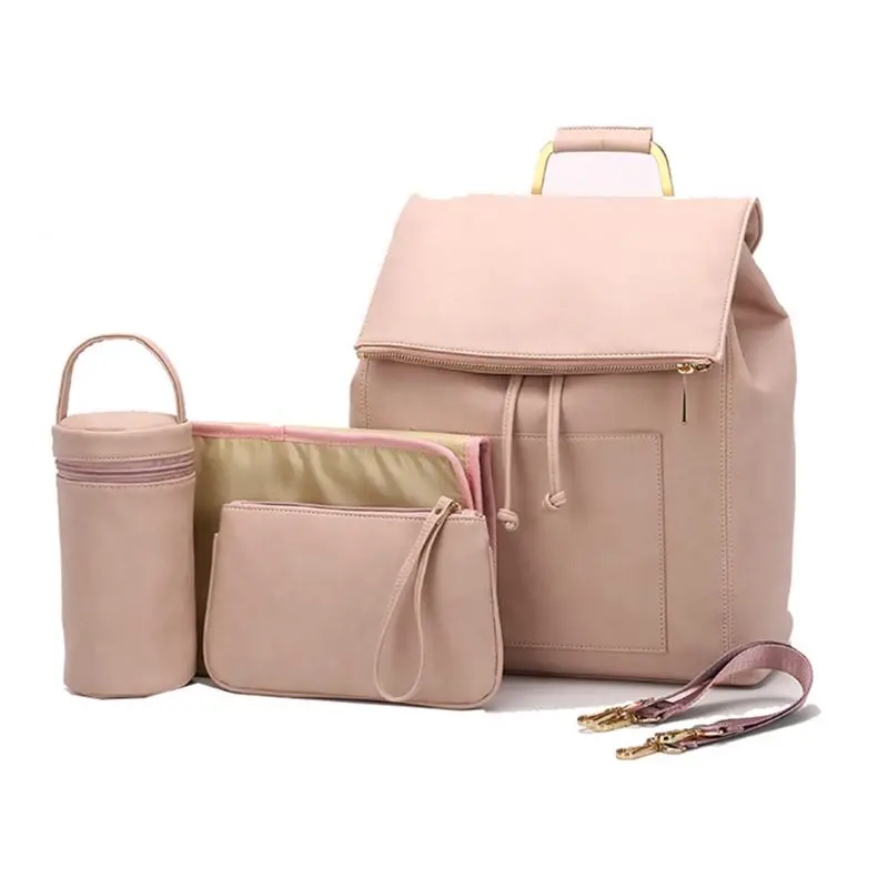 

Multi functional Baby Diaper Mummy Leather Backpack Large Capacity Nappy Purse Bag Daypack with Insulated Pockets Pad 5pcs/set