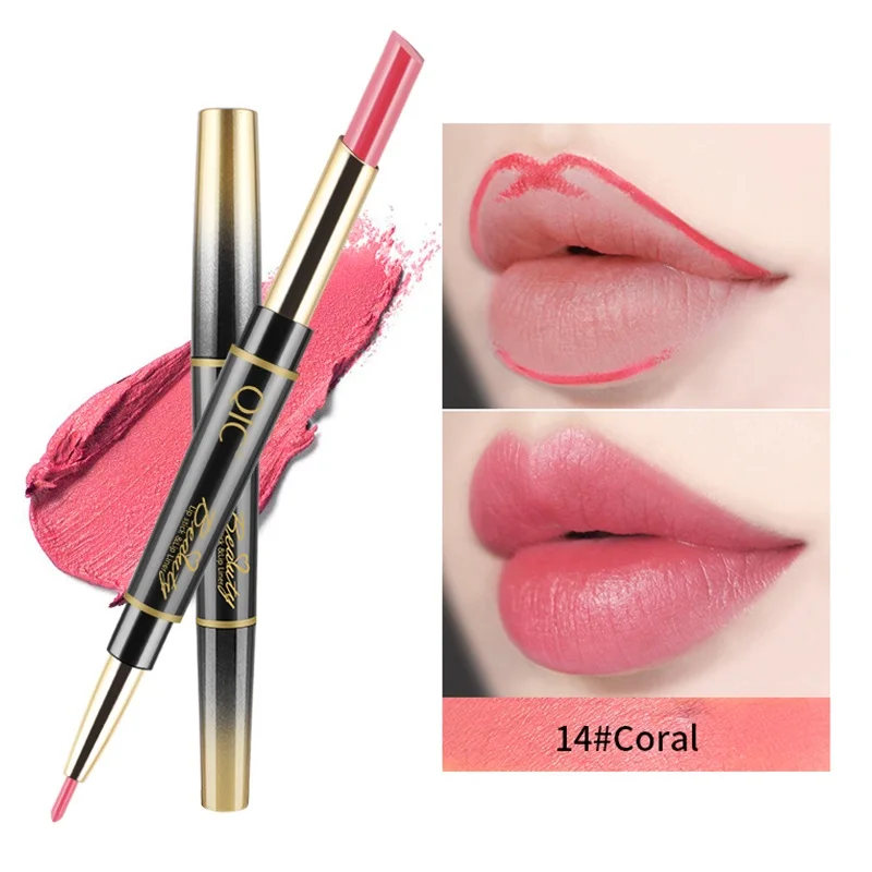 Matte Lipstick Long Lasting Lipsticks Makeup Wateproof Cosmetics Double Ended Red lipstick Lips Liner Pencil Easy to Wear - Цвет: 14