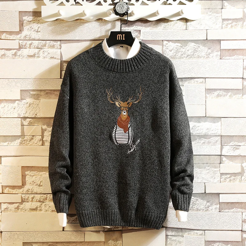 Зимний вязаный свитер мужской модный Рождественский приталенный свитер с вышивкой мужской осенний пуловер с длинным рукавом и круглым вырезом размера плюс
